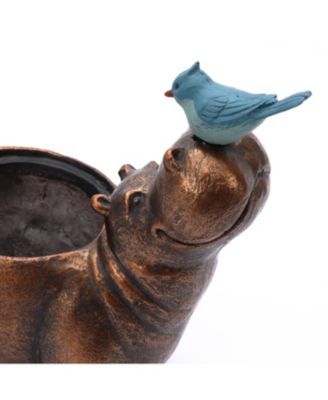 Brown Hippo and Blue Bird MgO Flower Pot Planter