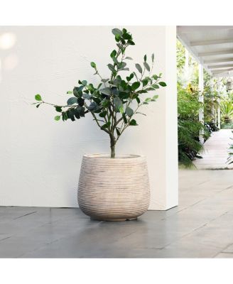 LuxenHome Distressed Tan MgO Tapered Round Planter