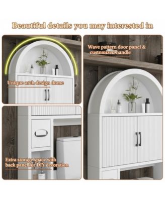 Over The Toilet Storage Cabinet Freestanding Adjustable Shelf Anti-tip Arched Doors Space-saving Multifunctional