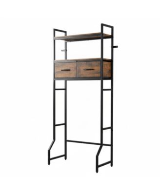 Over The Toilet Storage Cabinet Freestanding 2 Tier Shelves Fabric Drawers Tall Organizer
