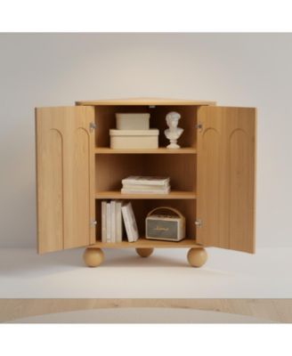 Mid-Century Modern Corner Cabinet Storage Adjustable Shelf Curved Edge Safe Multi-Space Use