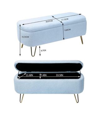 Modern Storage Ottoman Bench - Oval Faux Fur Entryway Bench, End of Bed Bench with Legs for Living Room, Bedroom