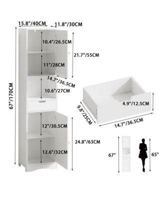 67" Tall Bathroom Storage Cabinet, Slim Corner Floor Cabinet with 2 Doors, 1 Drawer and Adjustable Shelves for Small Space