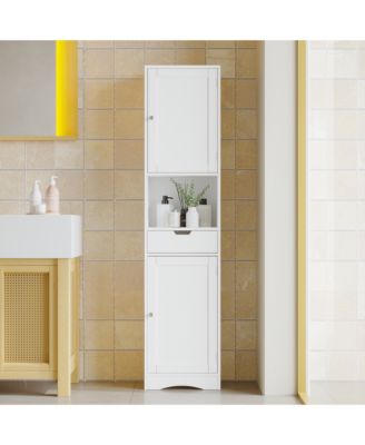 67" Tall Bathroom Storage Cabinet, Slim Corner Floor Cabinet with 2 Doors, 1 Drawer and Adjustable Shelves for Small Space