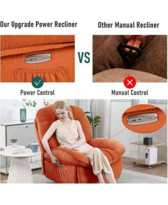 Oversized Swivel Power Recliner Chair, Modern Massage Rocker Recliner Chairs with Heated, USB-C Ports and Side Pocket