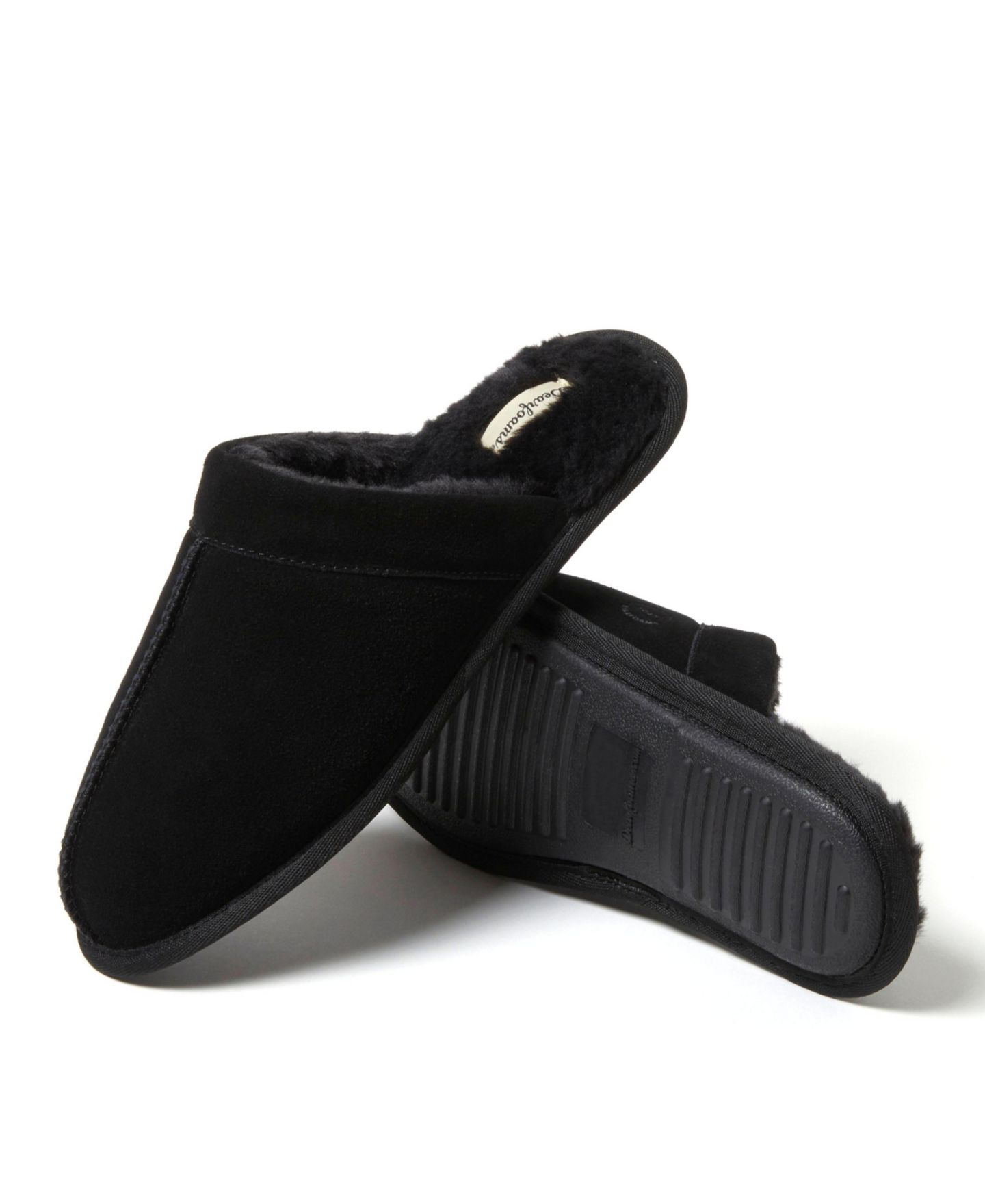 Мужские тапочки Dearfoams Kirk Genuine Suede Scuff House Slipper, цвет: Чёрный — фото 7