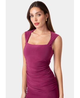 Women's Square Neck High Slit Midi Dress