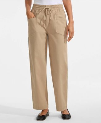Women's Herringbone Chino High Rise Relaxed Straight Drawstring Ankle Pants