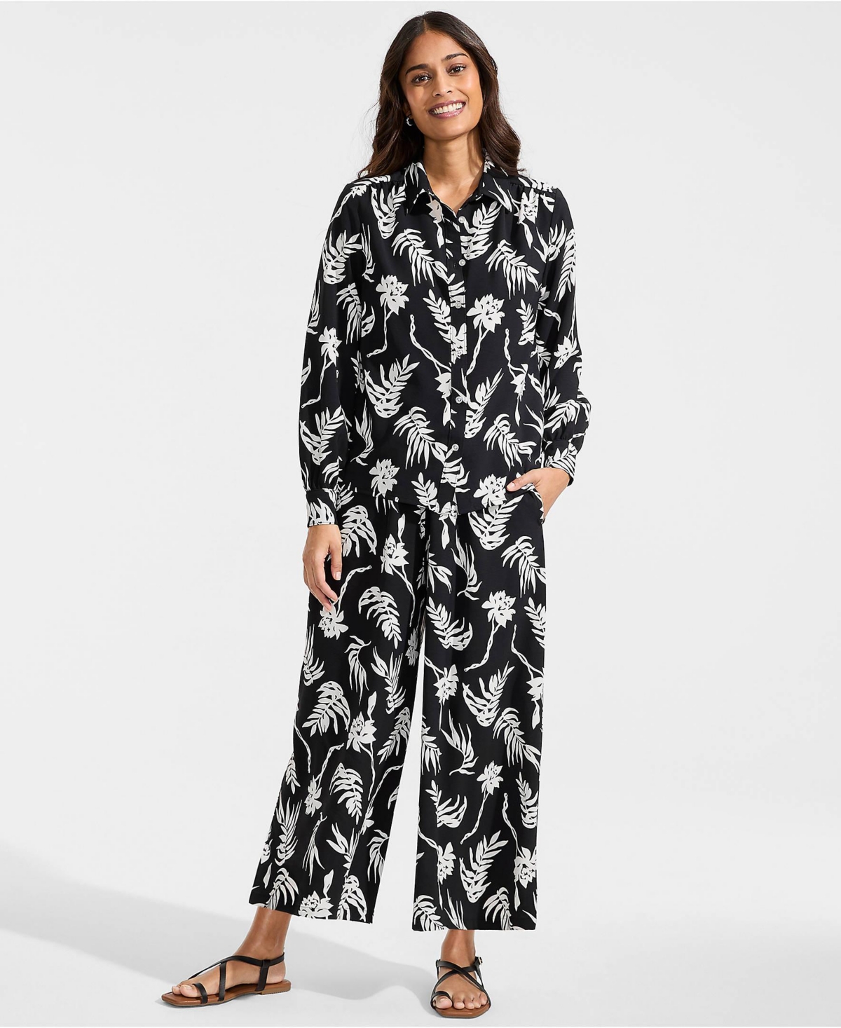 Lands' End Women's Creaseless High Rise Palazzo Crop Pants