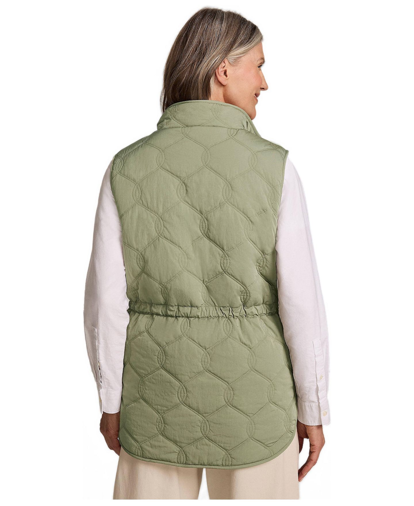 Женский жилет Lands' End Reversible Quilted High Pile Fleece Vest, цвет: Шалфейный зелёный / Натуральный — фото 1