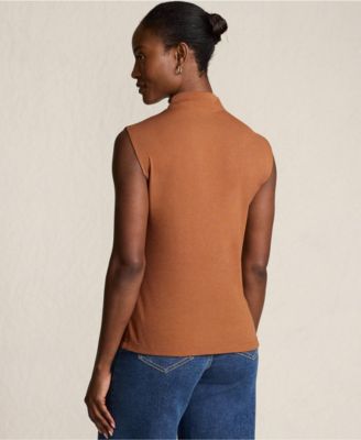 Women's Cap Sleeve Drapey Rib Fitted Funnel Neck Tank