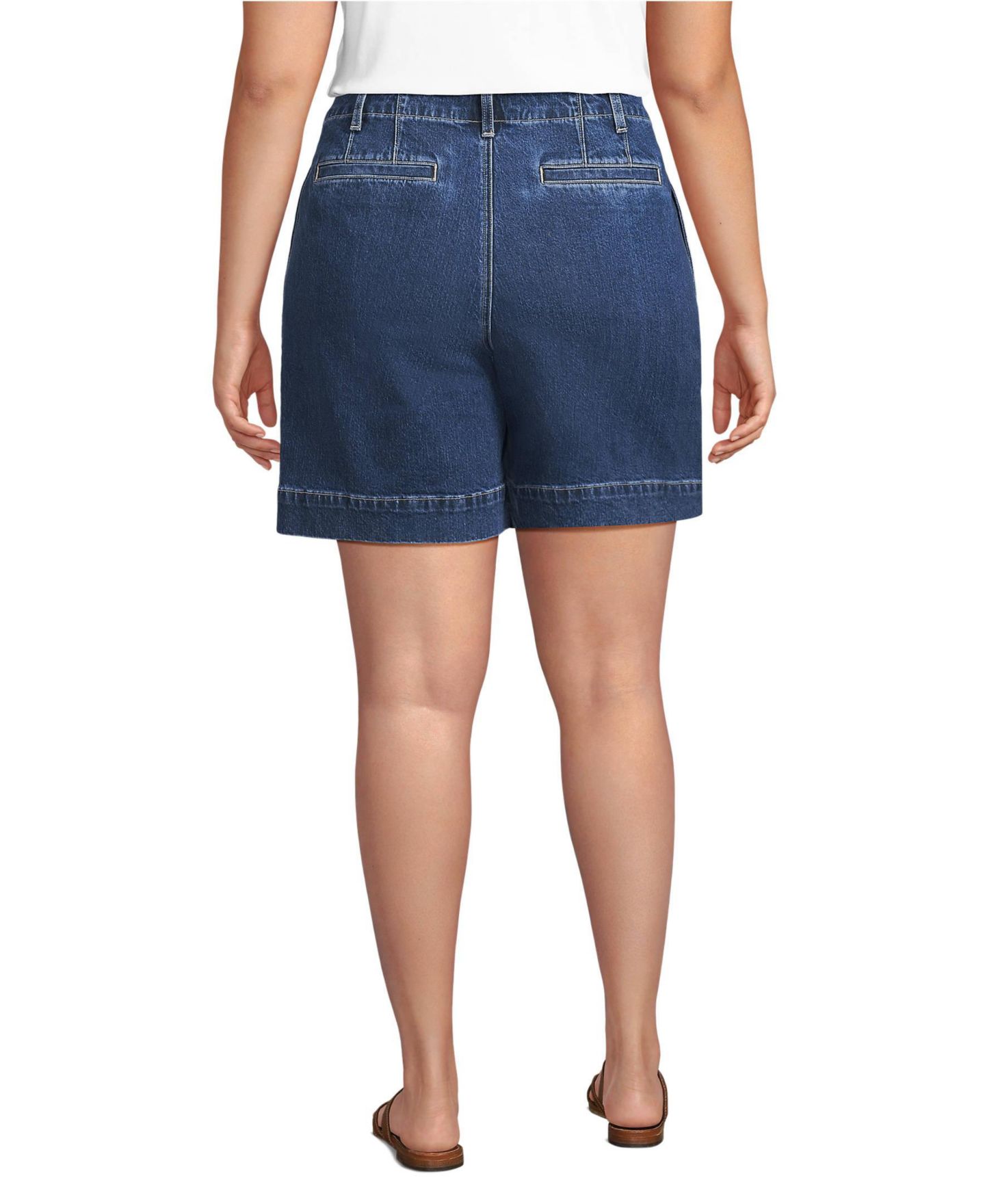 Женские шорты Lands' End Soft Denim High Rise 7" Pleated Trouser, цвет: Варёный — фото 2