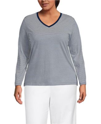 Plus Size Supima Cotton Long Sleeve V-Neck T-Shirt