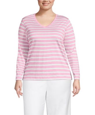 Plus Size Supima Cotton Long Sleeve V-Neck T-Shirt