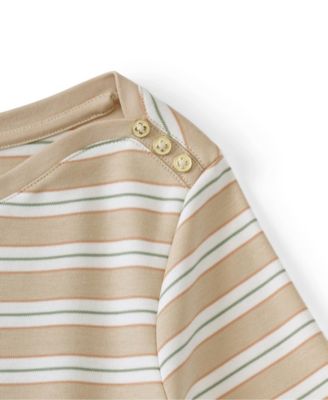 Plus Size Supima Cotton Elbow Sleeve Boatneck Button Shoulder Tee