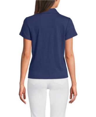 Women's Linen Blend Short Sleeve Button Front Polo Top