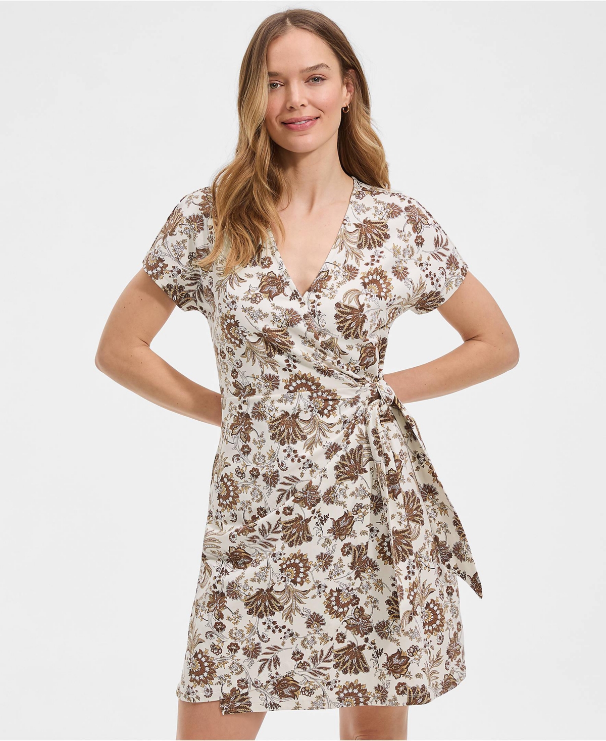 Lands' End Women's Cotton Modal V Neck Mini Wrap Dess