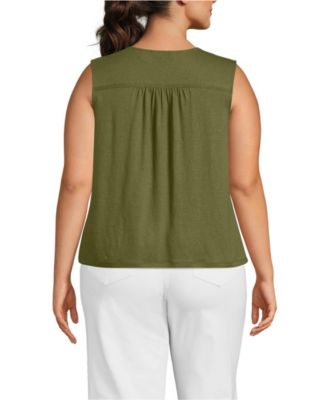 Plus Size Linen Blend Smocked Flowy Tank