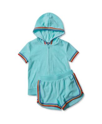 Girls Terry Zip Front Top and Shorts Cover Up Set