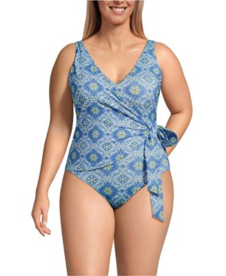 Plus Size Side Tie Wrap One Piece Swimsuit