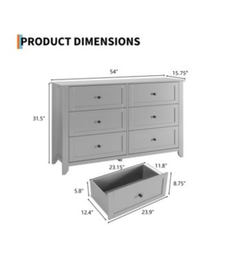 Modern 6 Drawer Dresser for Bedroom, 54" Wide Wooden Dressers with Large Storage