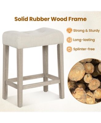 24'' Bar Stools Set of 2 w/ Footrest Rubber Wood Frame for Kitchen Island