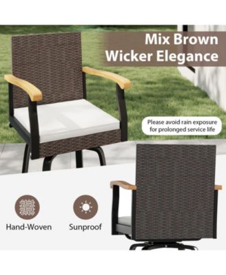 2 PCS Outdoor Rattan 360 degree Swivel Bar Stool w/ Removable Cushion Footrests