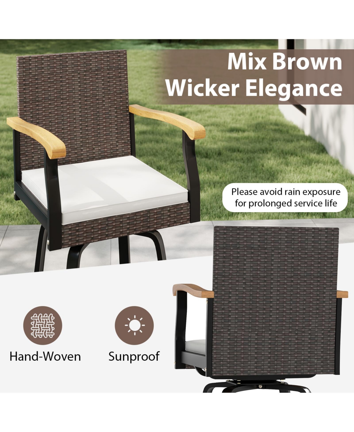 Gymax Outdoor Rattan 360 degree Swivel Bar Stool w/ Removable Cushion Footrests