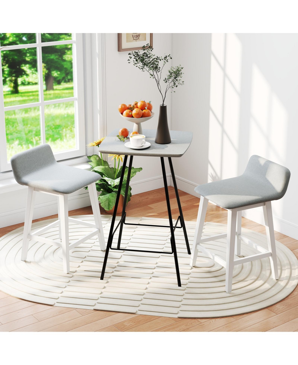 Gymax 2PCS 24'' Upholstered Barstools w/ Low Back Footrest Wood Legs for Kitchen Island