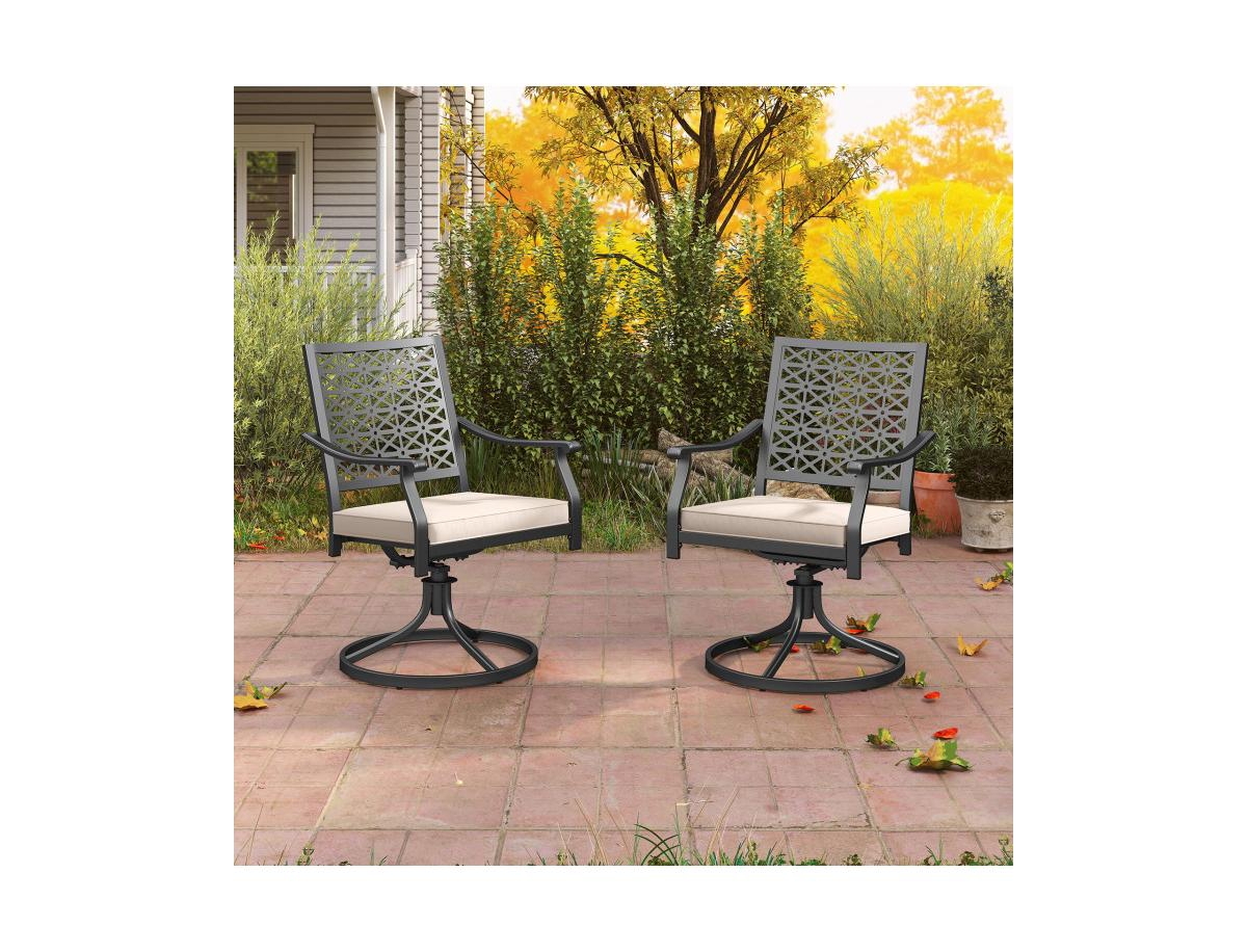 2 Pieces Outdoor Swivel Chairs Patio Dining Chairs with Padded Cushions