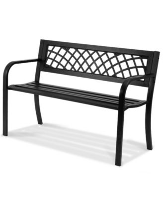  Metal Outdoor Patio Bench with Armrests and Backrest