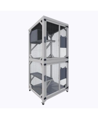 Zeus and Ruta Large Outdoor Cat Enclosure Catio With Wheels Multi Level Wooden Cat House With Platforms Lockable Doors