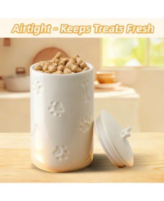 Ceramic Pet Treat Jar Airtight Large Food Storage Farmhouse Style with Lid