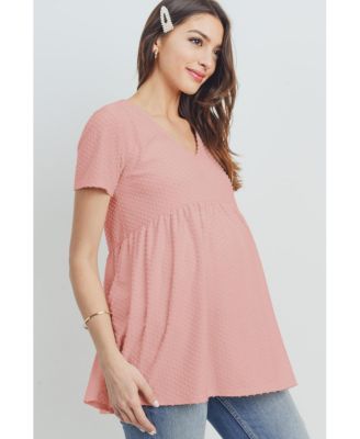 Maternity Swiss Dot V-Neck Empire Waist Short Sleeve Top