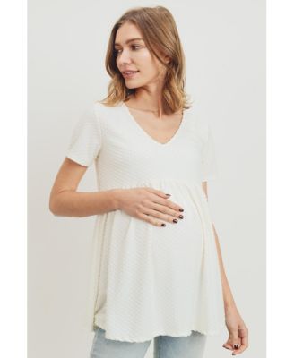 Maternity Swiss Dot V-Neck Empire Waist Short Sleeve Top