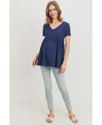 Maternity Swiss Dot V-Neck Empire Waist Short Sleeve Top