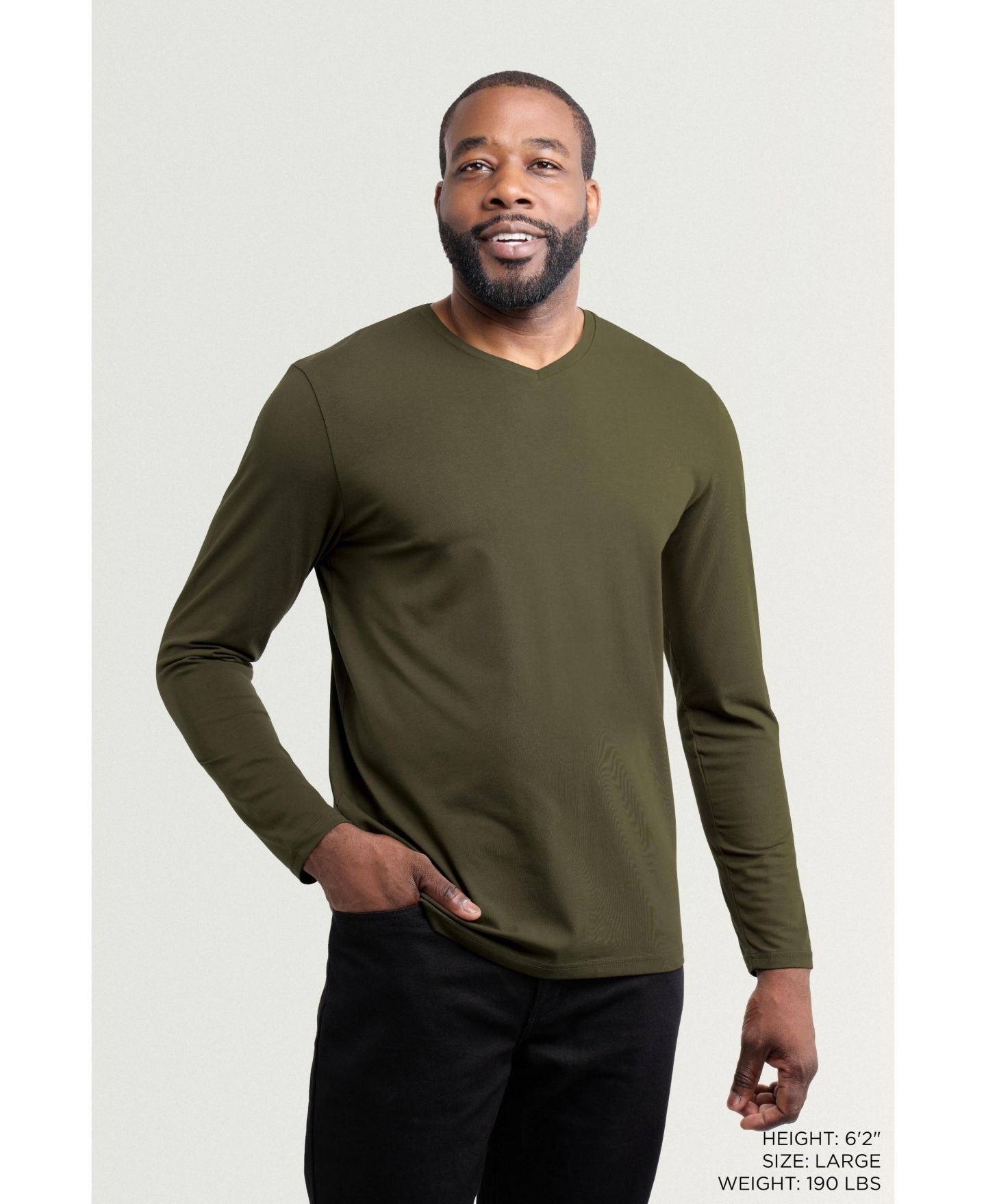 Мужская футболка XRAY Long Sleeve V-Neck, цвет: Армейский зелёный — фото 4