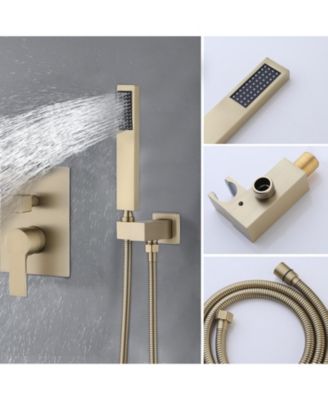 Brushed Luxury Shower System, Rain Shower Head and Handheld Combo, Wall Mounted with Valve