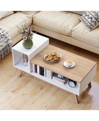 Modern Coffee Table with Stepped Top Storage White