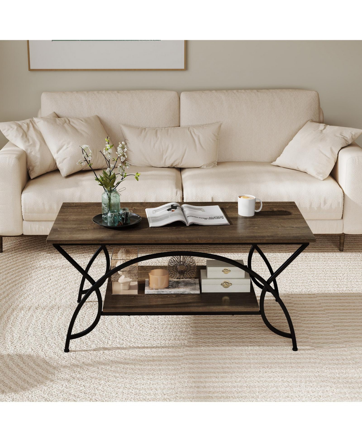 Slickblue 2 Tier Coffee Table with Storage Shelf Oak Finish