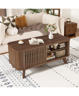 Rectangular Coffee Table Storage Adjustable Shelves Walnut