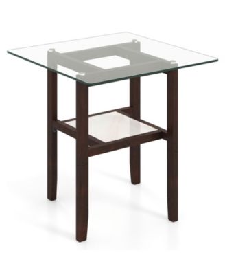 Square Glass Coffee Table 2 Tier with Shelf Brown