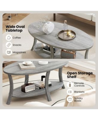 Oval Coffee Table 2 Tier Storage Shelf