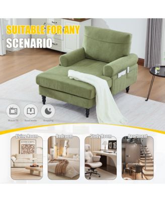 Extra Large Leisure Chaise Lounge Recliner, Soft Chenille Single Sofa Chair with Wood Legs and Side Pockets for Living Room and Bedroom