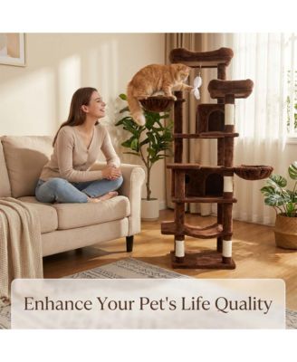 68" Cat Tree with Hammocks, Hanging Basket, Cat Cave and Scratching Posts, Plush Cat Tower for Indoor Cats