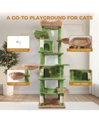 68" Cat Tree with Hammocks, Hanging Basket, Cat Cave and Scratching Posts, Plush Cat Tower for Indoor Cats