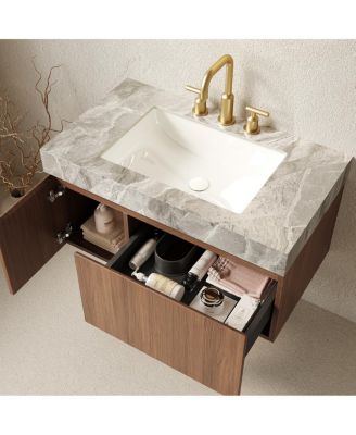 Bathroom Vanity with Sintered Stone Top, Wall Mounted Floating Cabinet, Soft Close Drawer for Modern Bathrooms
