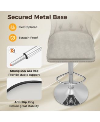 4 PCS Dutch Velvet Bar Stool w/ Footrest Electroplated Metal Base and Anti-Slip Ring