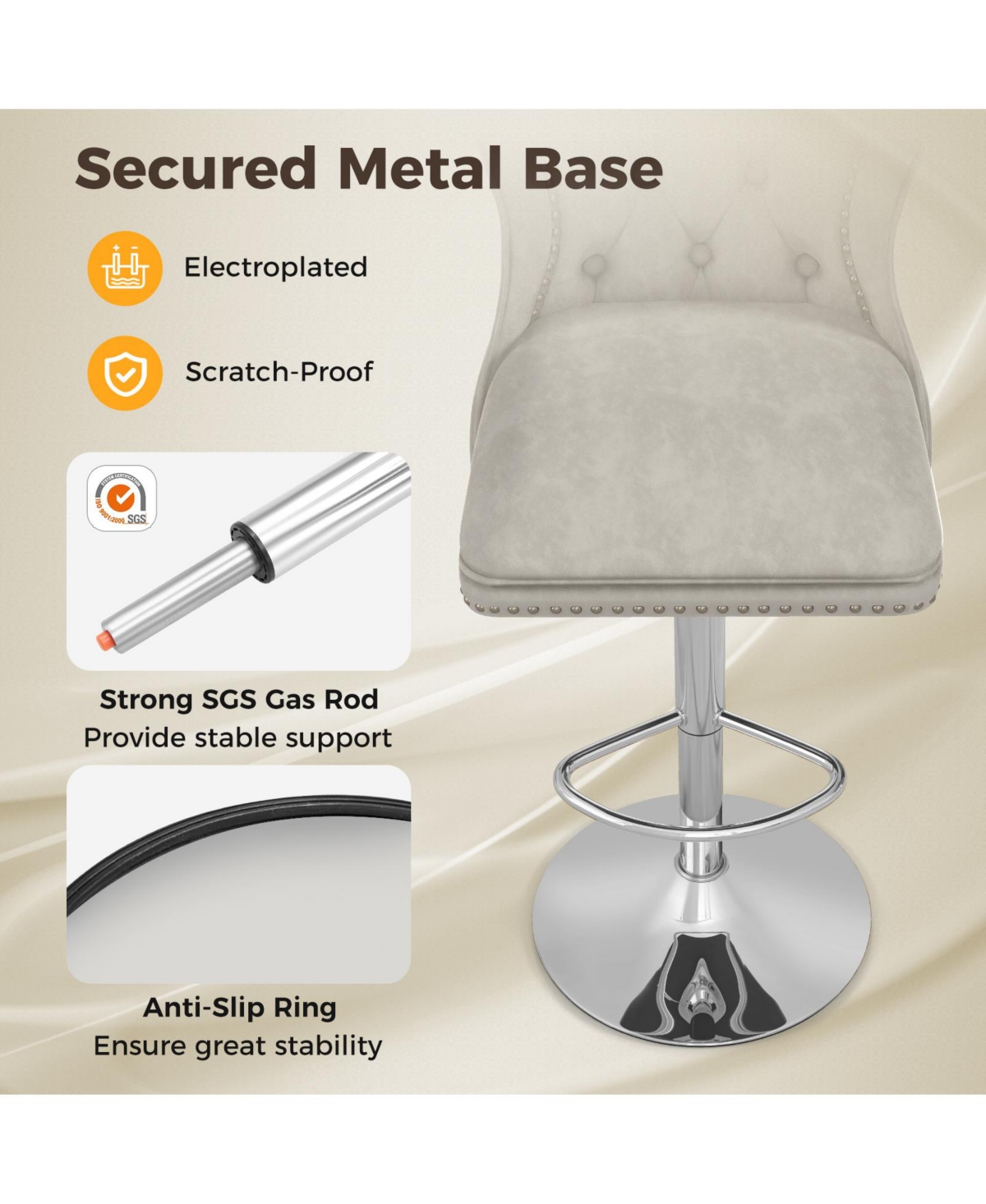 Gymax 4 Pcs Dutch Velvet Bar Stool w/ Footrest Electroplated Metal Base and Anti-Slip Ring