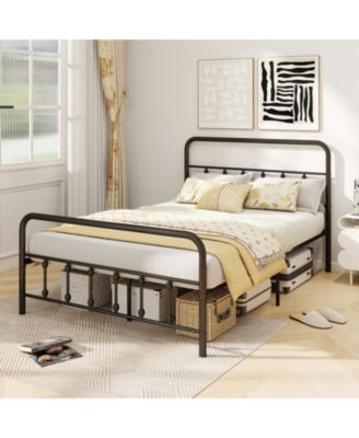 Full Metal Platform Bed Frame with Storage Drawers and Headboard